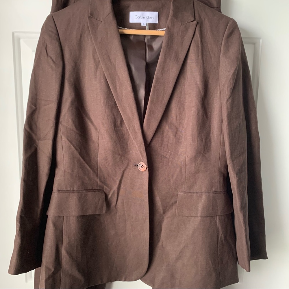 Calvin Klein Brown Pant Suit with Jacket Size 6